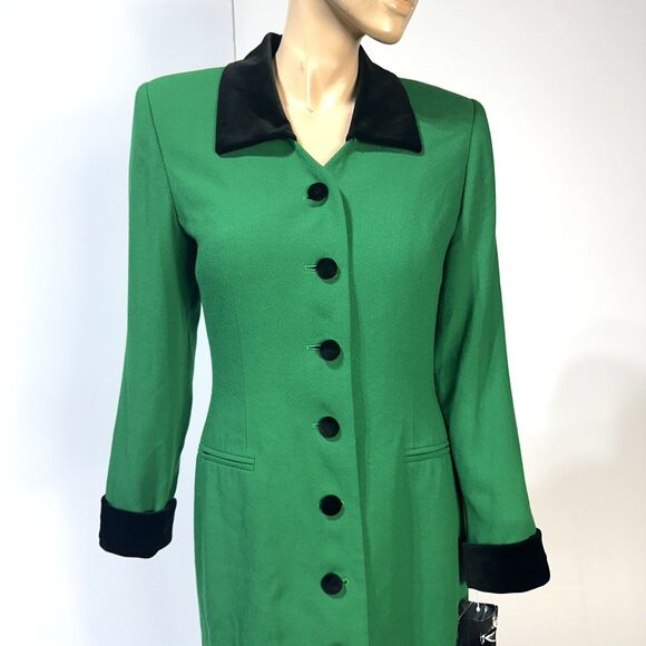 Kasper ASL Vintage Green Blazer Coat Dress Size 8 Velour Collar & Cuffs NWT - Picture 2 of 15